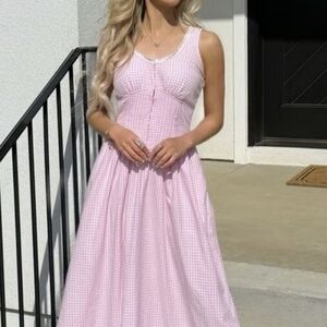 LoveShackFancy Pink Gingham Midi Dress